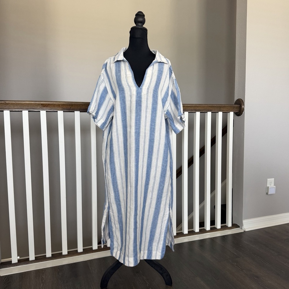 Arket 100% Linen Striped Maxi Dress Sz EUR M Coastal Minimalist Quiet‎ Luxury